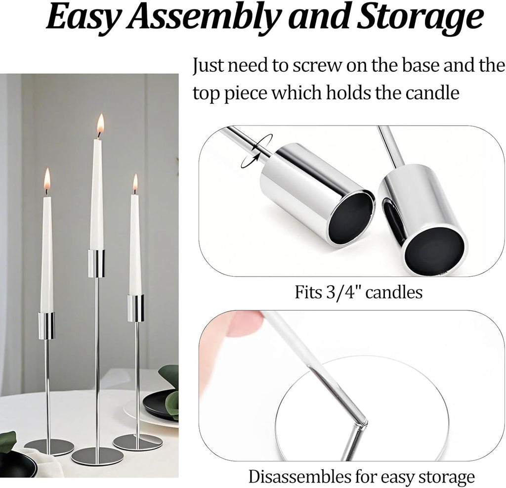 Regine Switzerland Set of 12 Silver Taper Candle Holders - Elegant Metal Design for Weddings & Home Decor
