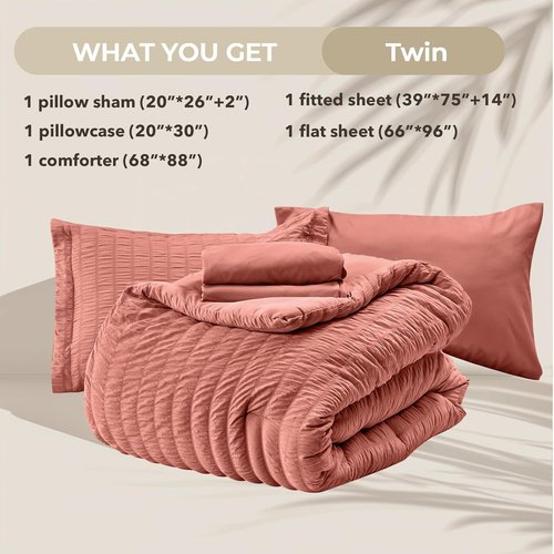 HYMOKEGE Twin Comforter Set - Luxury Seersucker 5-Piece Bedding Set | All-Season Comforter, Sheets & Pillowcase