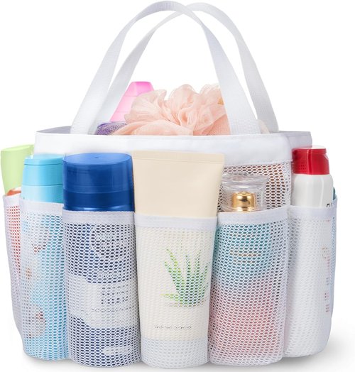 Lifewit Portable Mesh Shower Caddy - 7 Pocket Organizer Tote for College Dorm, Travel & Beach - White