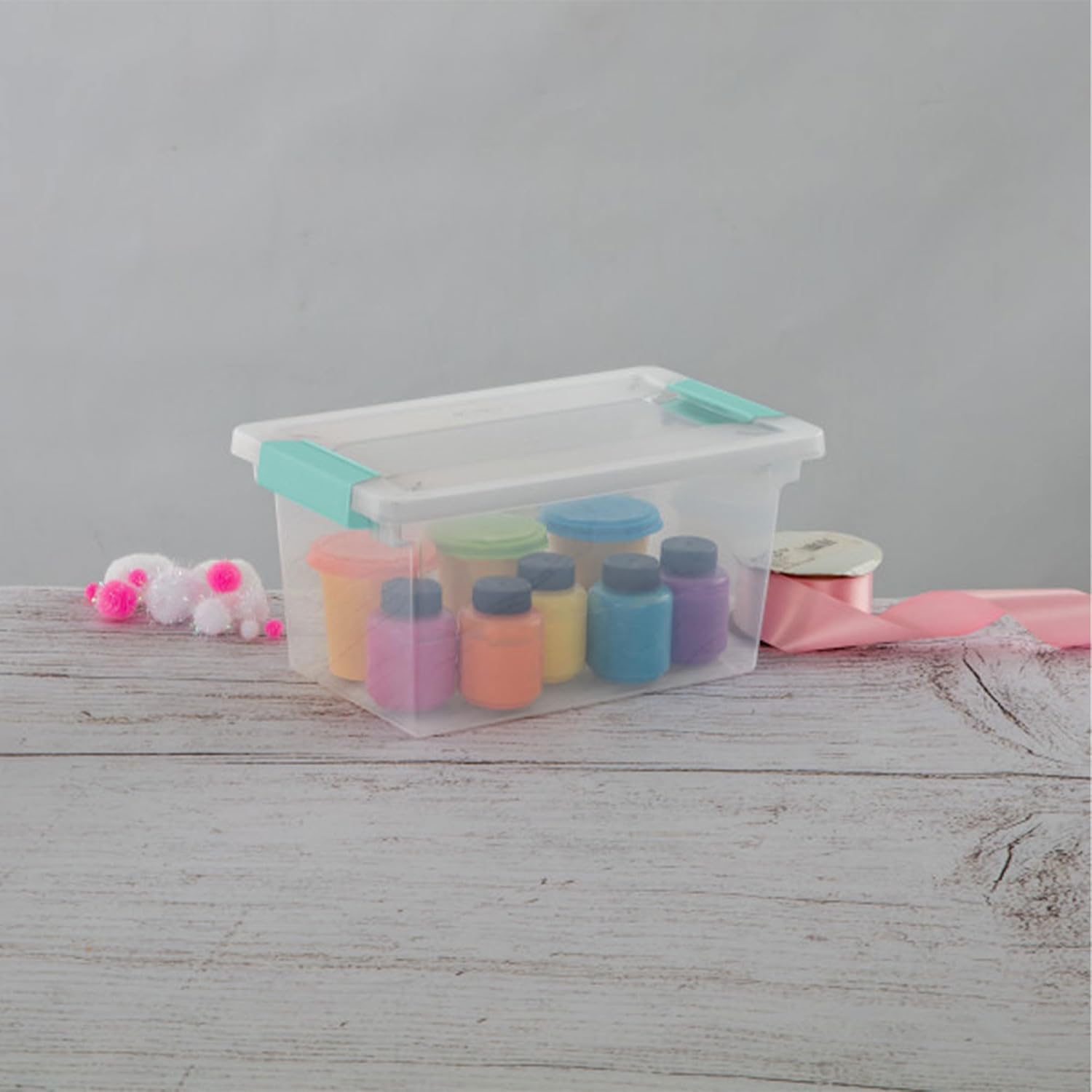 Sterilite 4-Pack Clip Box | Stackable Clear Plastic Bins with Latching Lids - Medium Storage for Crafts & Office Supplies