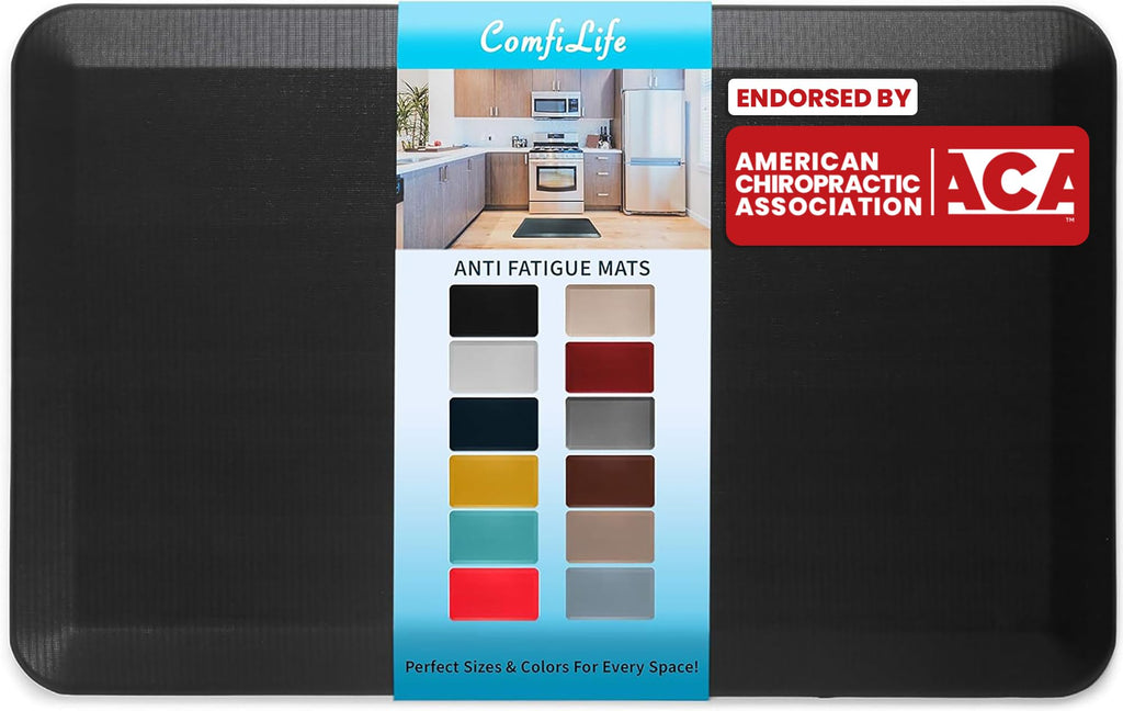 ComfiLife Anti Fatigue Floor Mat – 3/4 Inch Thick Kitchen Mats for Floor, Standing Desk Mat, Kitchen Rug – Comfort at Home, Office – Durable – Stain Resistant – Non-Slip Bottom (20" x 39", Black)