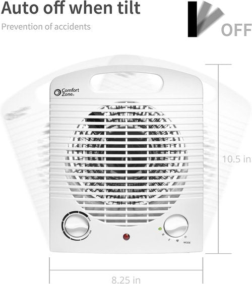 Comfort Zone Personal Space Heater - Energy Efficient 1500W Electric Heater with Adjustable Thermostat | Portable & Safe for Home & Office