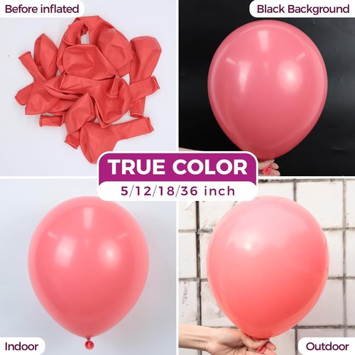 Bezente Coral Latex Party Balloons - 100 Pack of 12-Inch Round Helium Pastel Coral Red Balloons for Celebrations