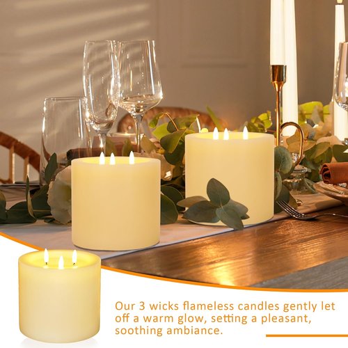 Flameless Candles | Extra Large 6"x6" Real Wax Battery Operated with Remote & Timer - Ivory