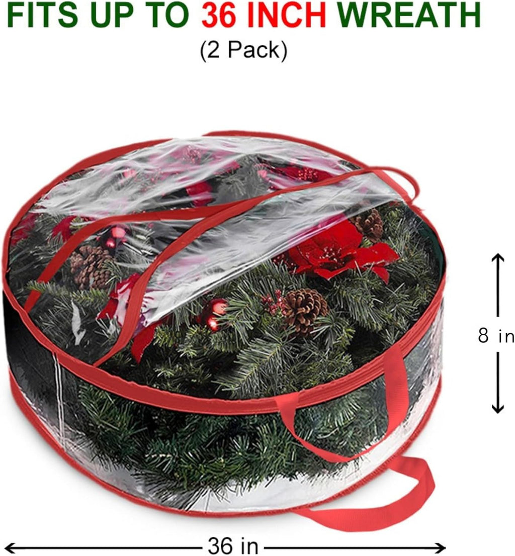 ProPik Christmas Wreath Storage Bag - Waterproof 36" Clear PVC Container - 2 Pack for Holiday Decor