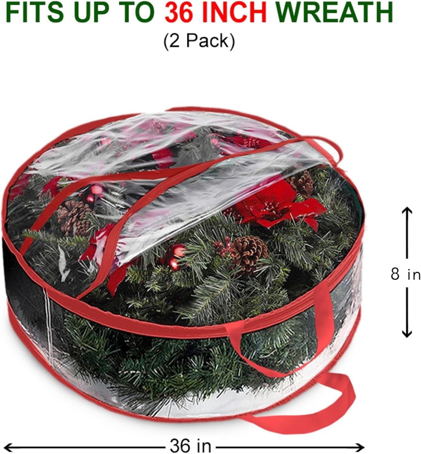 ProPik Christmas Wreath Storage Bag - Waterproof 36" Clear PVC Container - 2 Pack for Holiday Decor