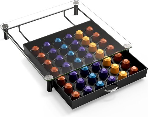 DecoBrothers Coffee Pod Drawer - Tempered Glass for Nespresso Original Line | Holds 42 Capsules