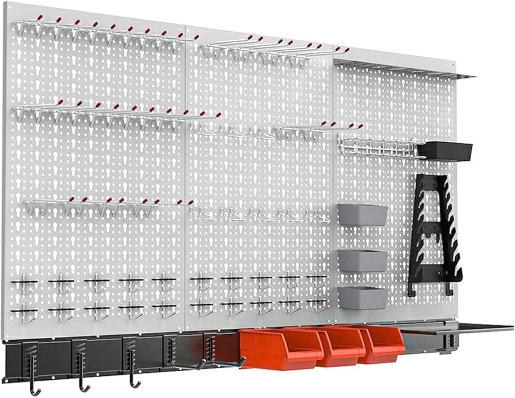 TORACK 109 PCS Pegboard Wall Organizer - 4 ft Metal Tool Storage Kit with Hooks & Bins