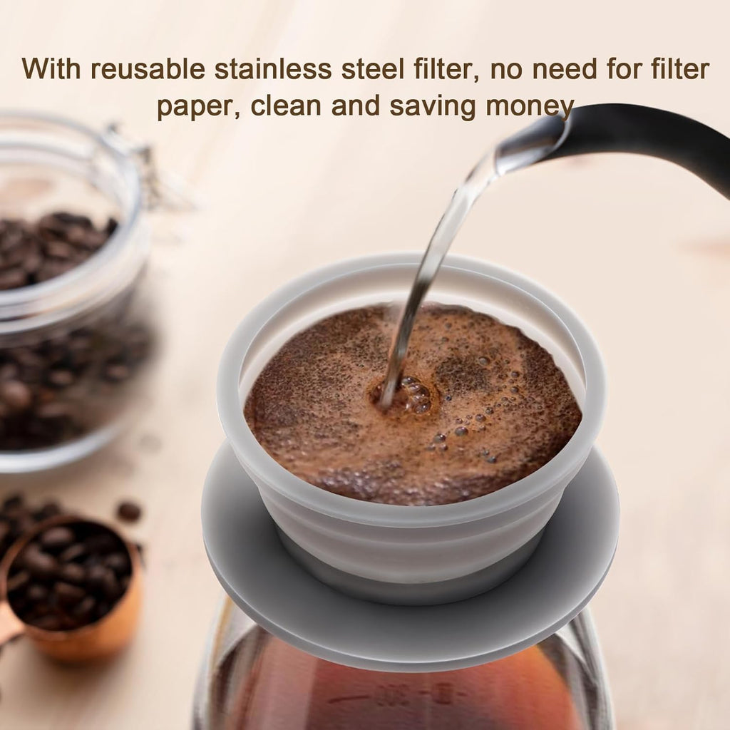 Skiennix Collapsible Travel Pour Over Coffee Maker - Reusable Stainless Steel Filter, Grey