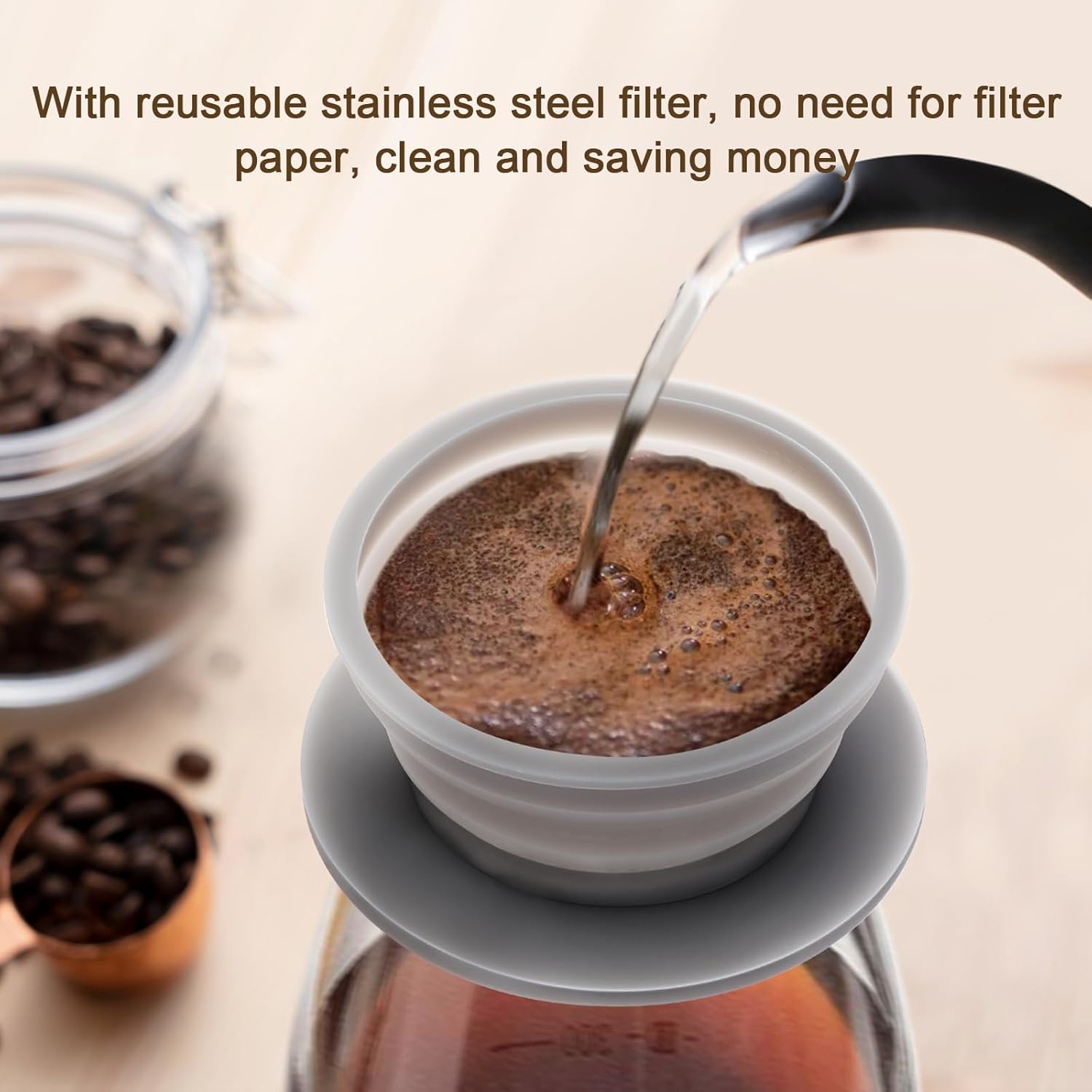 Skiennix Collapsible Travel Pour Over Coffee Maker - Reusable Stainless Steel Filter, Grey