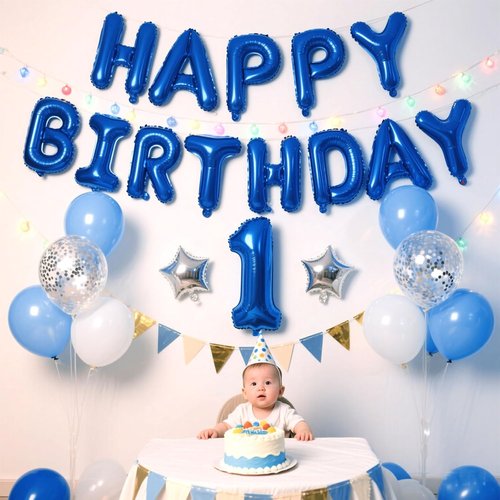 Happy Birthday Balloon Banner Set by [Brand Name] - 16-Inch Dark Blue Foil Letters | Reusable Party Decorations
