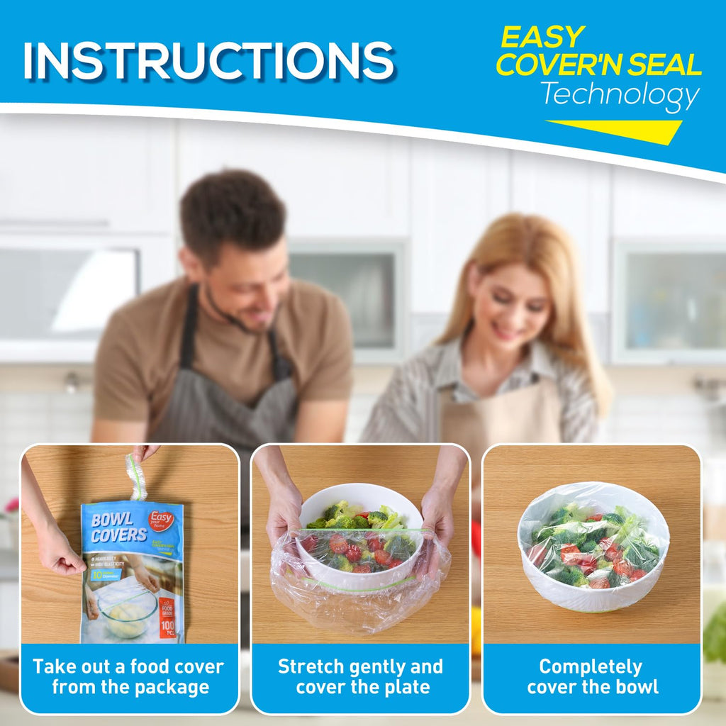 200PCS 10Inch Bowl Covers Reusable, Food Cover Dish Covers, Elastic Stretch Food Storage Lids, BPA-Free Plastic Wrap for Sourdough Proofing Meal Prep Fresh Keeping