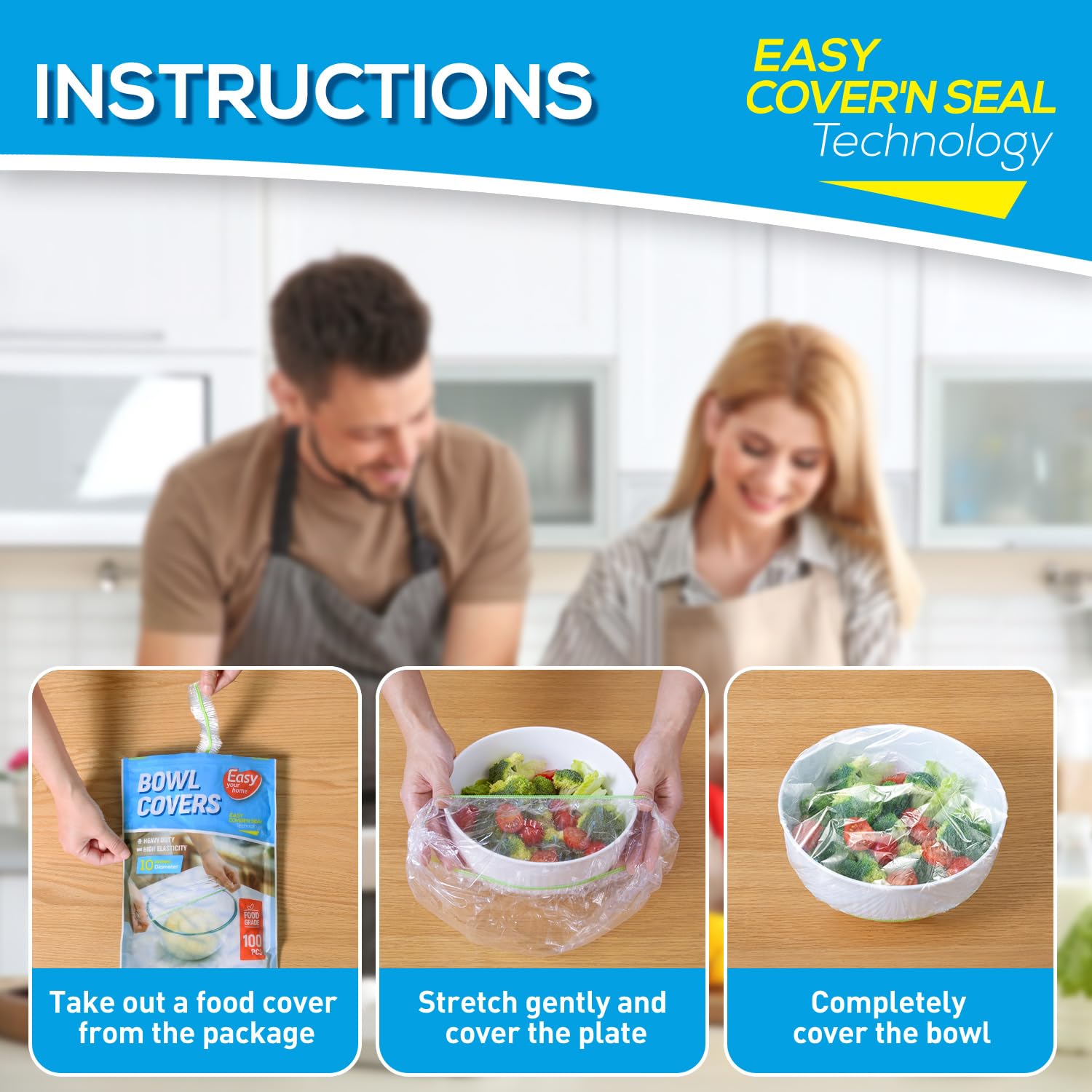 200PCS 10Inch Bowl Covers Reusable, Food Cover Dish Covers, Elastic Stretch Food Storage Lids, BPA-Free Plastic Wrap for Sourdough Proofing Meal Prep Fresh Keeping