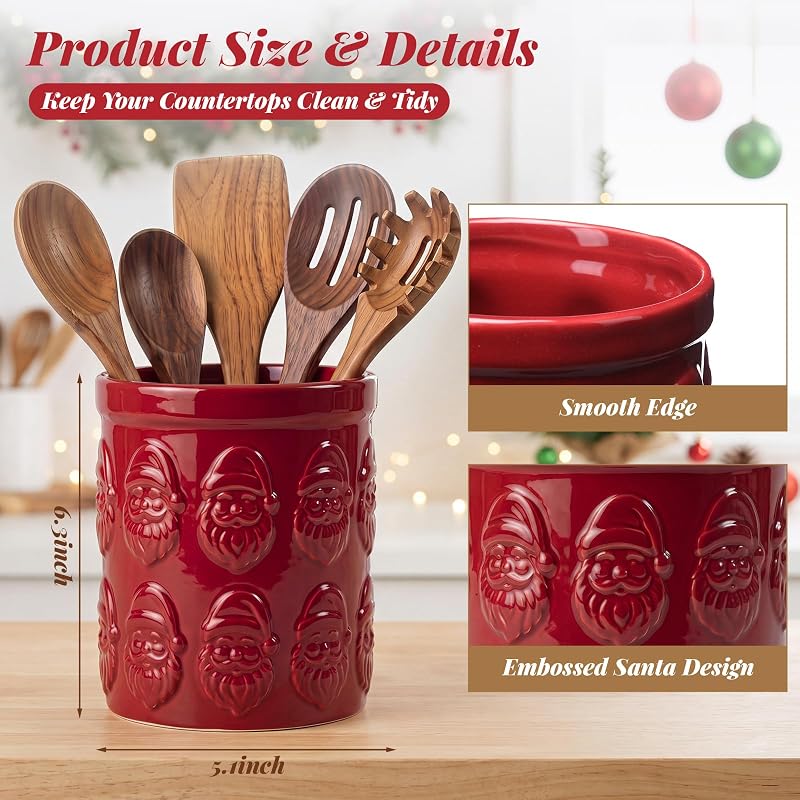 Santa Utensil Holder - Ceramic Christmas Kitchen Decor (Variation: Santa)