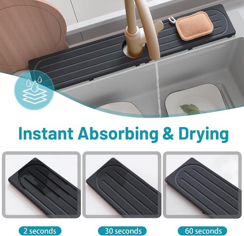 Fast Drying Diatomite Stone Faucet Mat - Water Absorbent Sink Tray with Raised Feet | Prevent Moisture Buildup