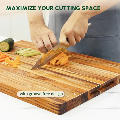BEEFURNI Teak Wood Cutting Board with Hand Grip (M, 20x15x1.25"), Large Wooden Cutting Boards for Kitchen, Chopping Board Wood, Butcher Block, Charcuterie Board, Christmas Gifts, 1-Year Warranty