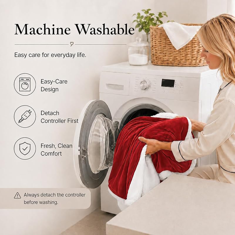 Electric Heated Blanket Twin 62x84 in – Red, 4 Heat Settings, Ultra-Fast Warmth (Variation: 19-Brigh t Red+Twin(62"x84"))