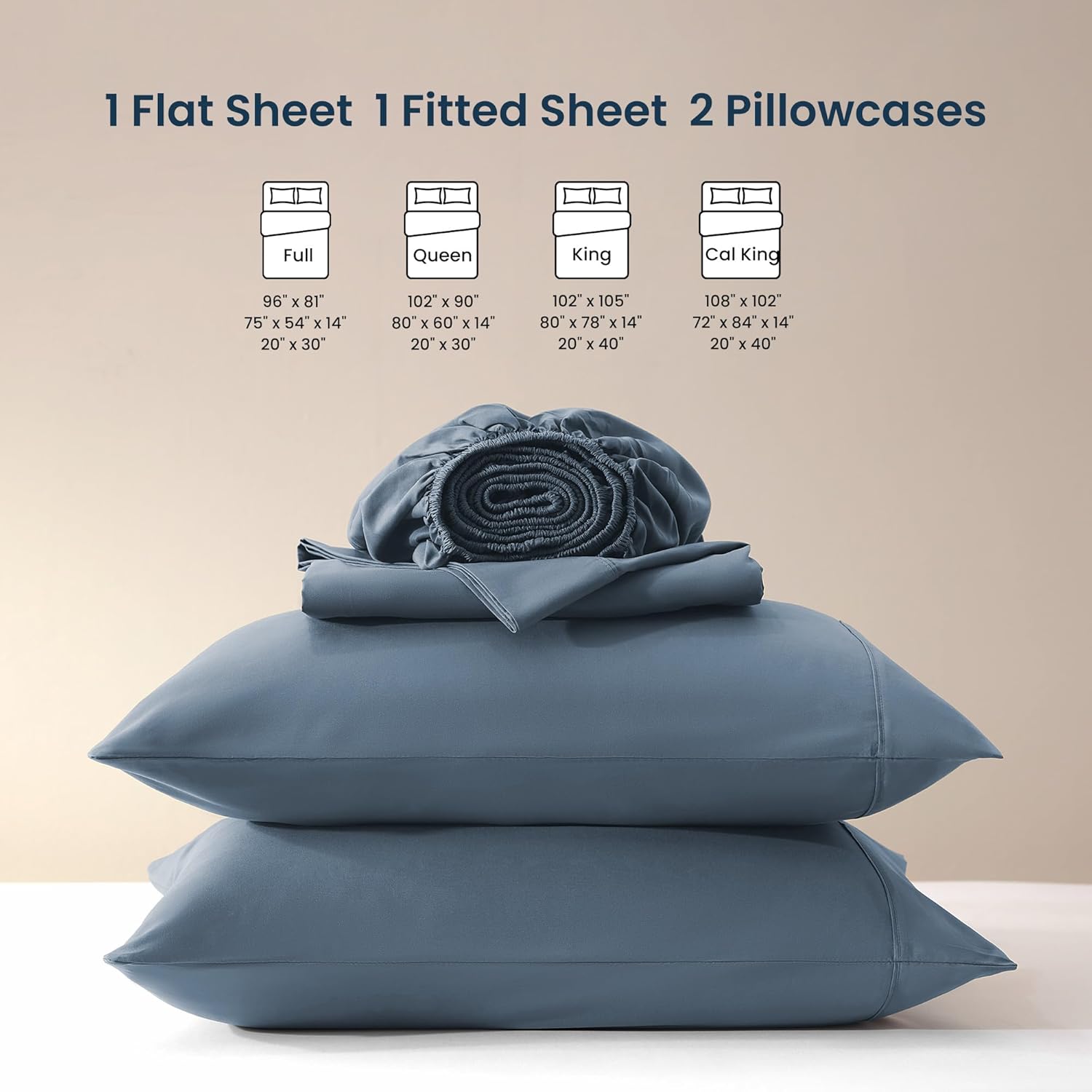 Sleep Zone Queen Sheet Set - Soft & Breathable 4-Piece Cooling Bed Sheets | Deep Pocket 16" (Flint Blue)