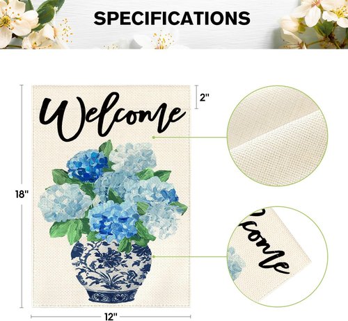 AVOIN Colorlife Garden Flag - Spring Hydrangea Floral Design | Double-Sided 12x18 Inch, Blue & White