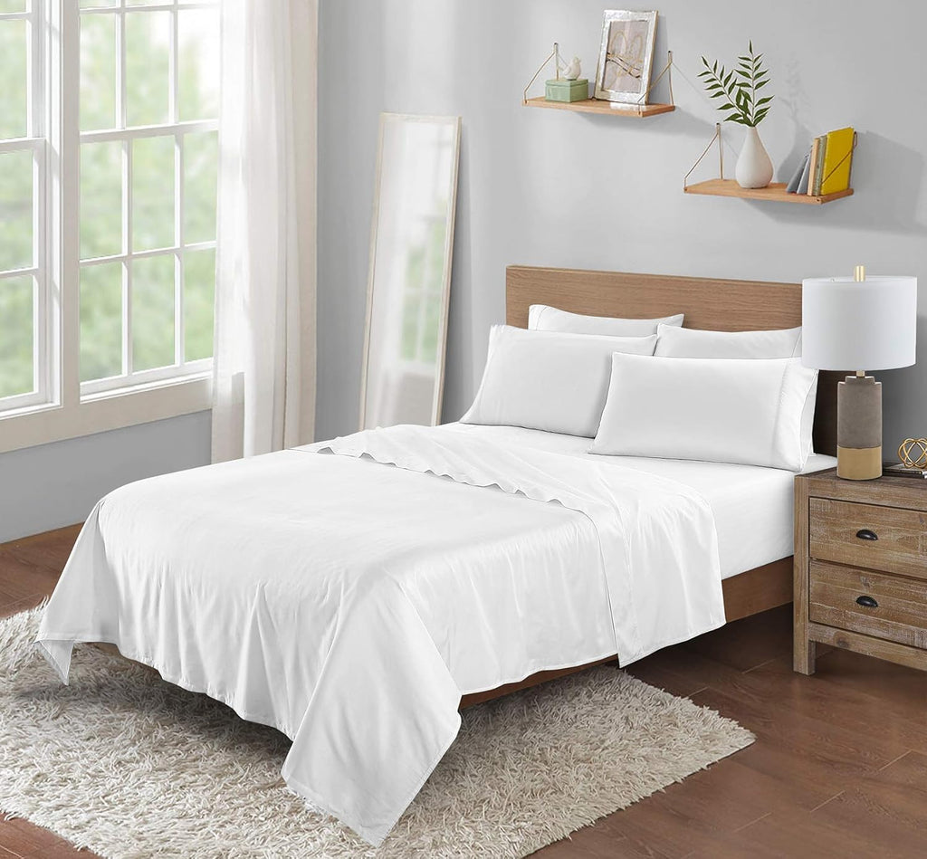 Skiennix Viscose Sheet Set | King Size, 100% Rayon Bamboo, Luxuriously Soft & Cooling - White, 4 Pieces