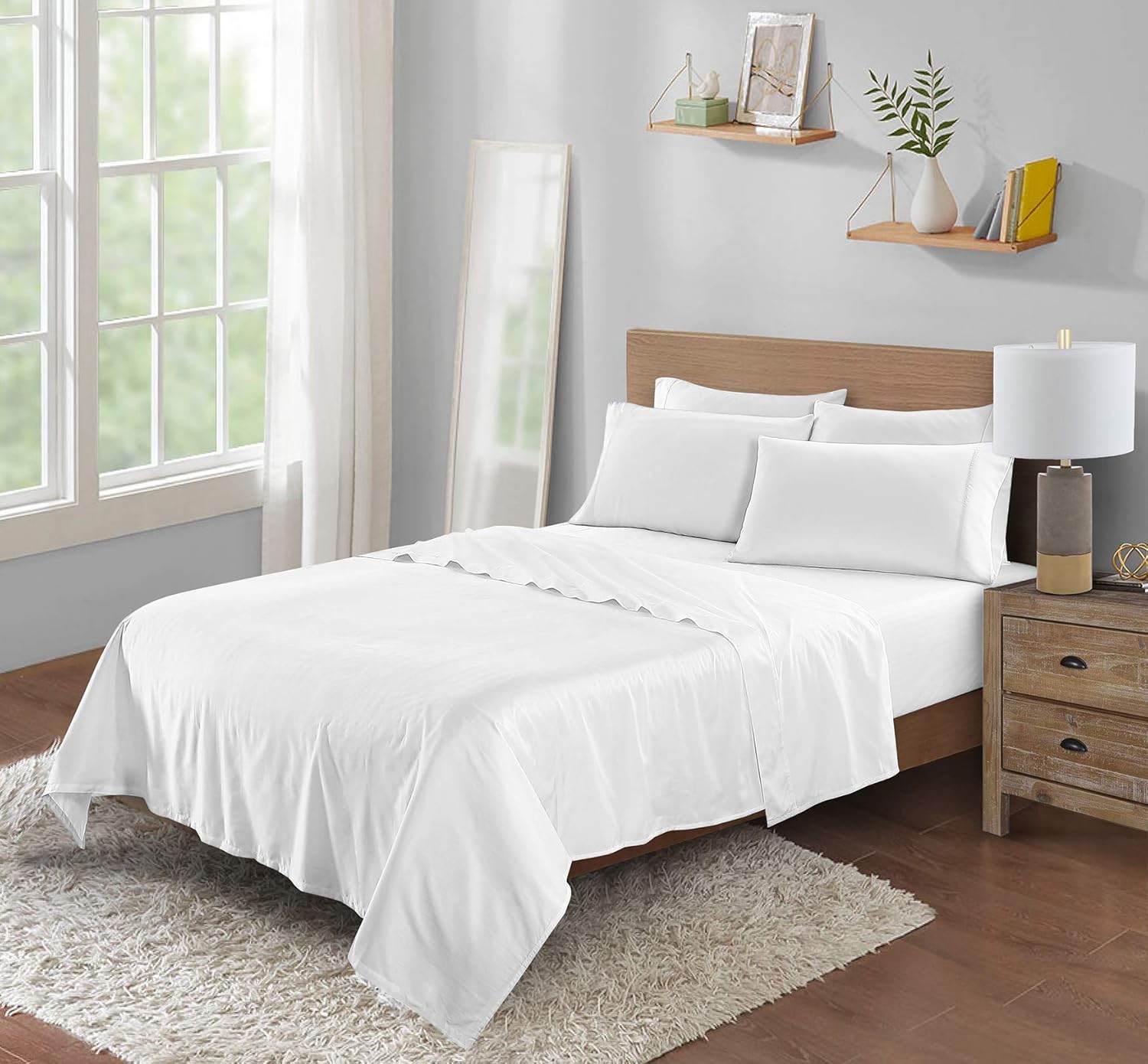 Skiennix Viscose Sheet Set | King Size, 100% Rayon Bamboo, Luxuriously Soft & Cooling - White, 4 Pieces
