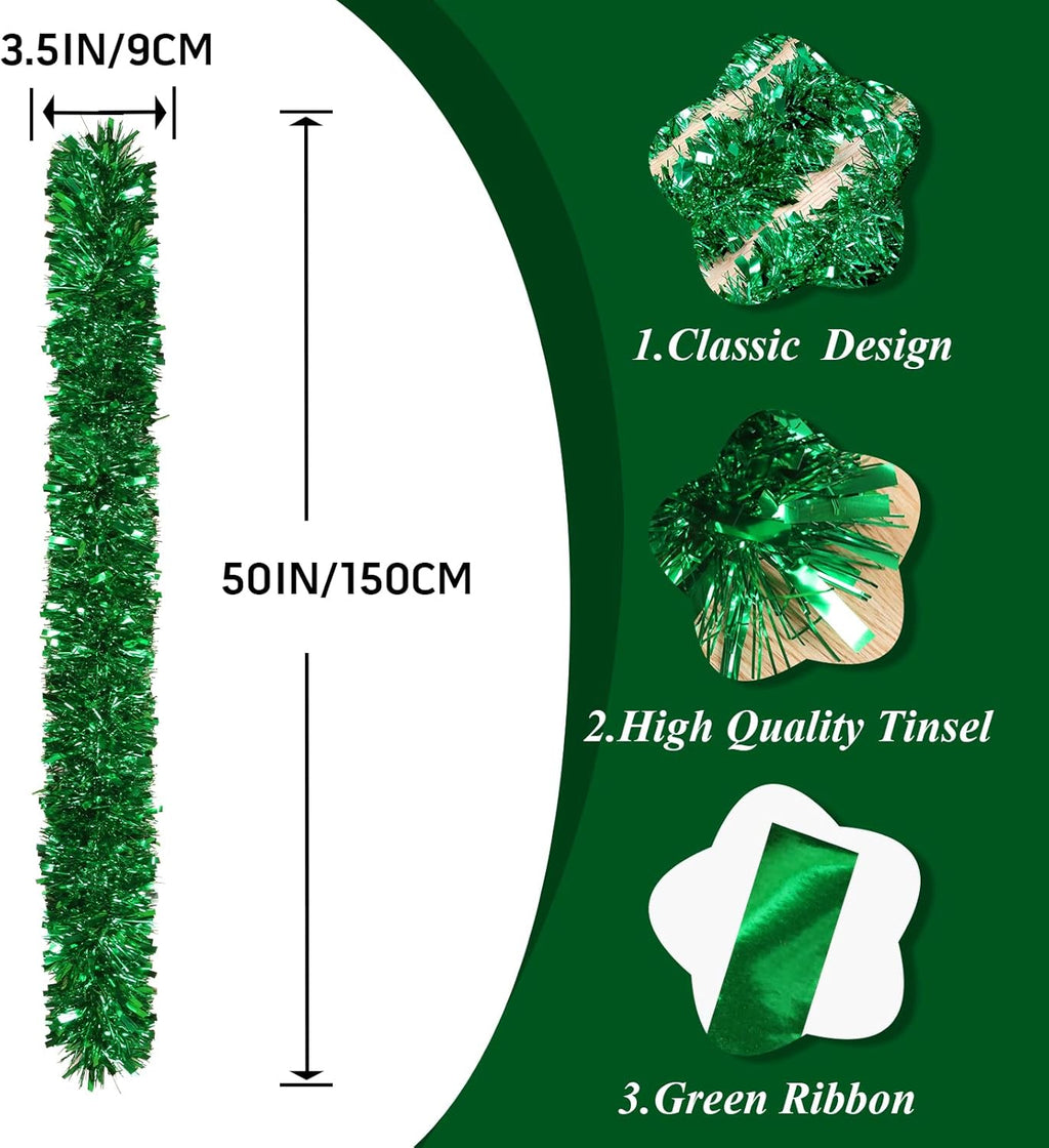 Skiennix 50Ft Green Christmas Garland - Non-Lit Soft Twist Tinsel Decor for Indoor/Outdoor Holiday Use