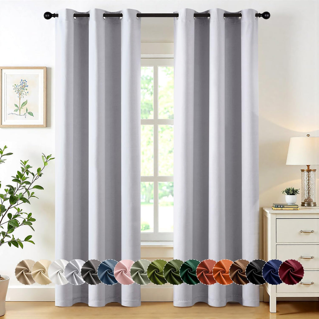 MIULEE Blackout Curtains - Thermal Insulated Room Darkening Drapes | 84 Inch, Greyish White, 2 Panels