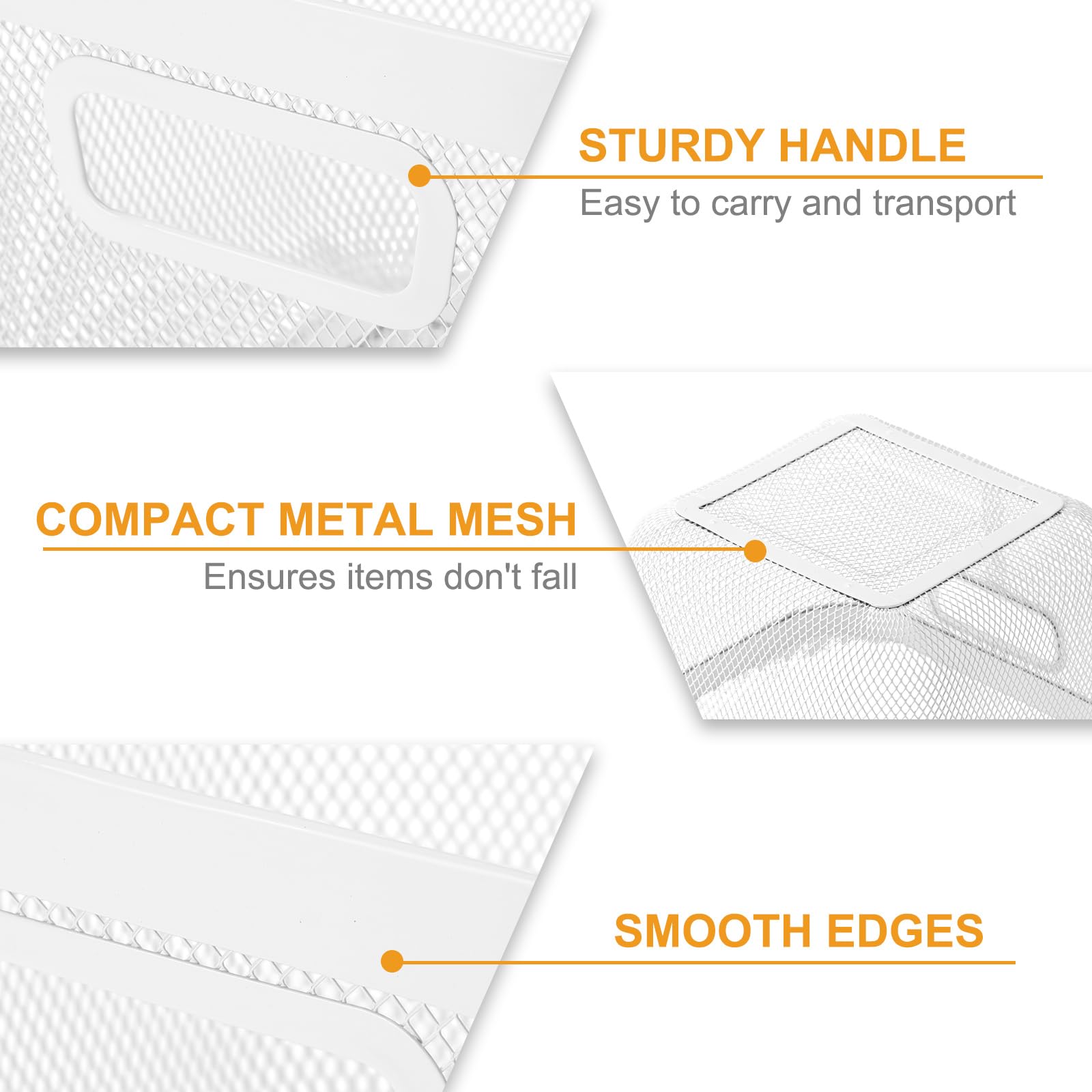 MorningRo 4 Pack Metal Mesh Basket with Hollow Handles White Wire Storage Bin for Organizing Stackable Metal Fine Mesh Basket for Pantry Bathroom Kitchen Cabinets Shelves (Medium)