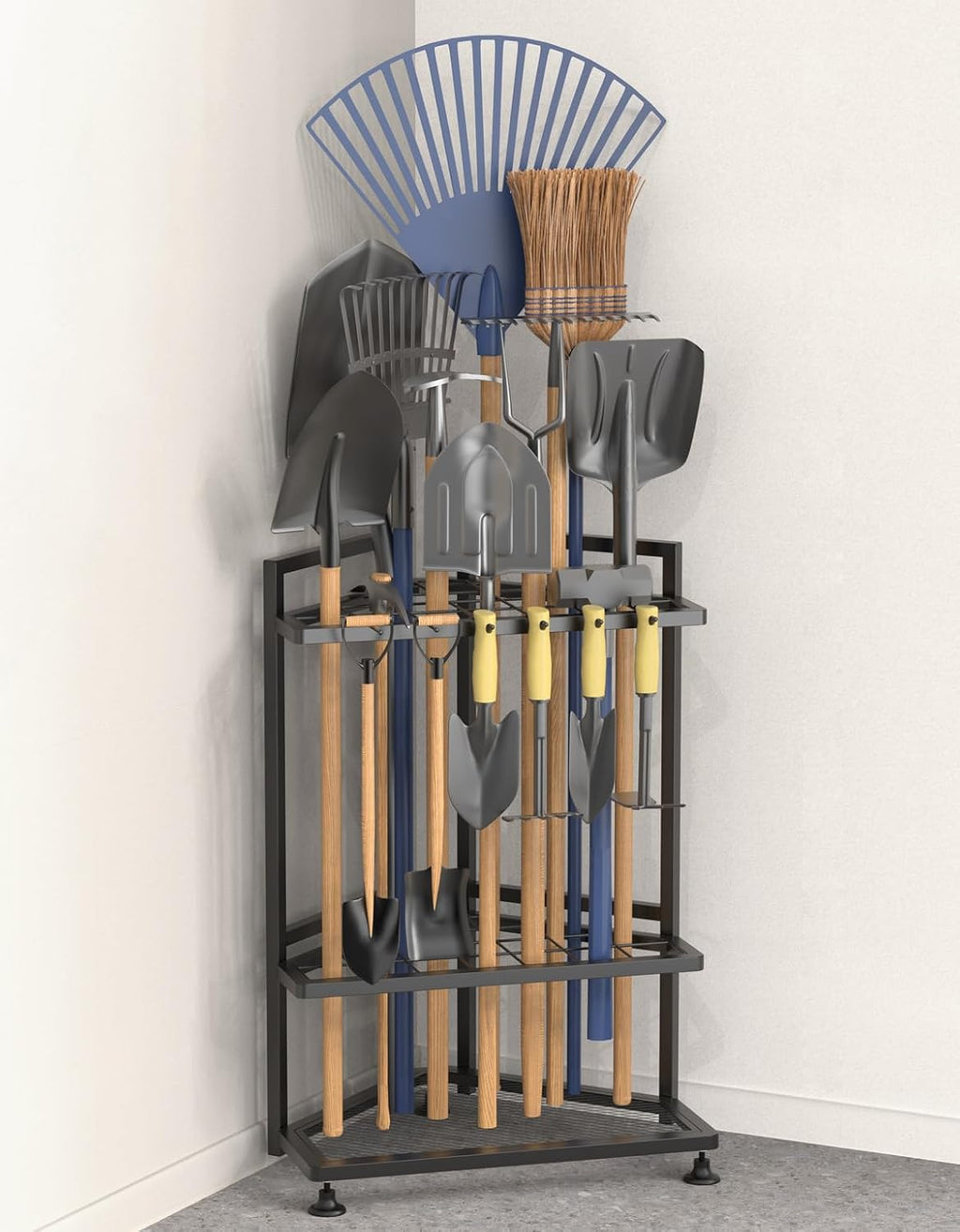 Skiennix Garden Tool Organizer - Heavy Duty Steel Storage Rack for Long-Handled Tools | Corner Design