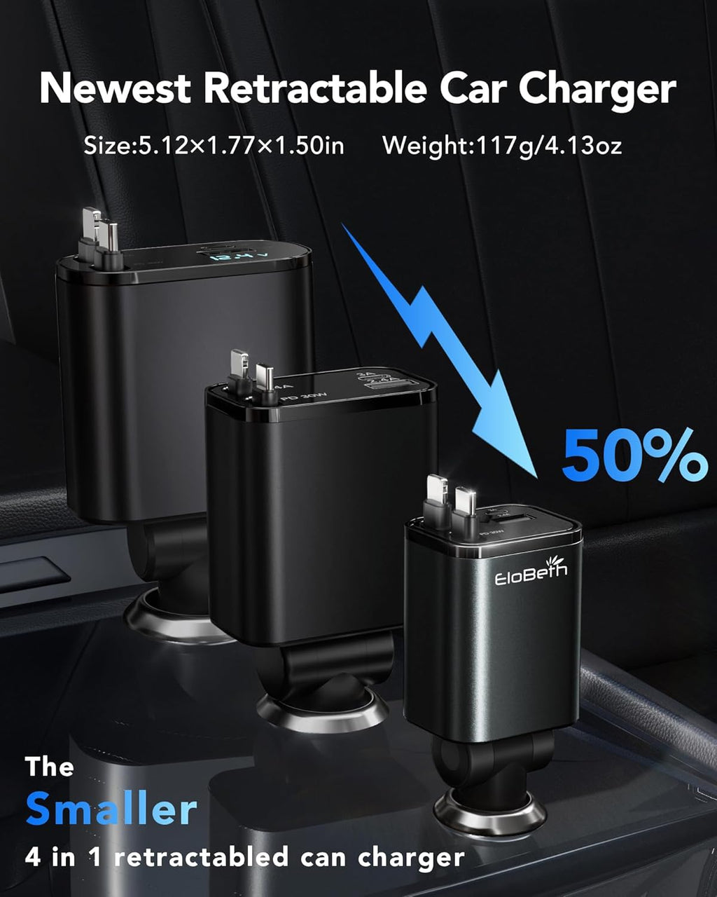 Skiennix Retractable Car Charger - 69W USB-C Fast Charging Adapter | Essential Road Trip Accessory for iPhone & Galaxy