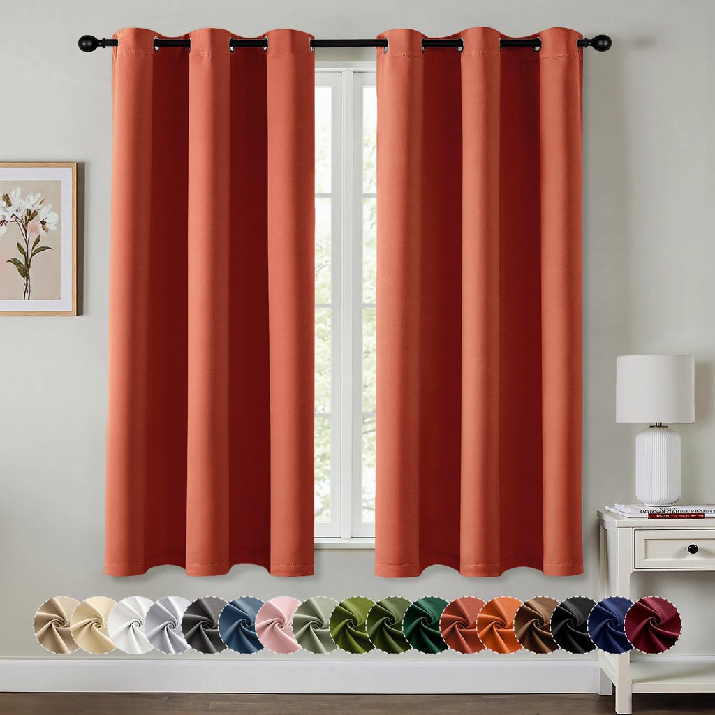 MIULEE Burnt Orange Blackout Curtains - Thermal Insulated Noise-Reducing Drapes | 40 x 54 Inches, 2 Panels