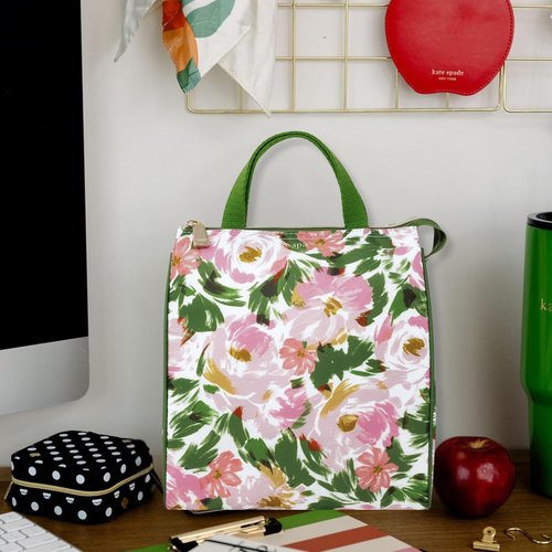 kate spade new york Portable Soft Cooler Lunch Bag, Thermal Tote with Insulated Interior Lining and Storage Pocket, Lunch Tote for Women (Hidden Garden)