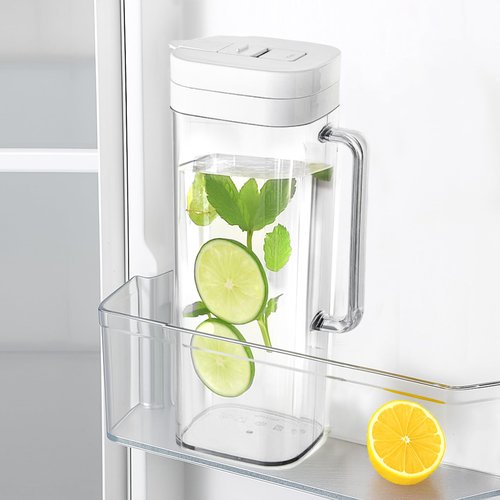 SlimFit 2 Quart (2 Liter) pitcher with lid - Water jug for fridge door - Leakproof 64oz plastic pitcher with lid - Drink Container for Juice, Iced Tea, Coffee, BPA-Free Plastic, White