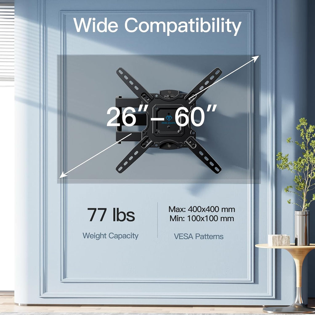 Perlesmith Full Motion TV Wall Mount - Fits 26-60 Inch Flat & Curved OLED TVs Up to 77lbs | Swivel, Tilt & Extend