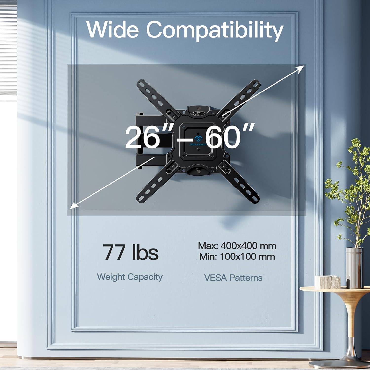 Perlesmith Full Motion TV Wall Mount - Fits 26-60 Inch Flat & Curved OLED TVs Up to 77lbs | Swivel, Tilt & Extend