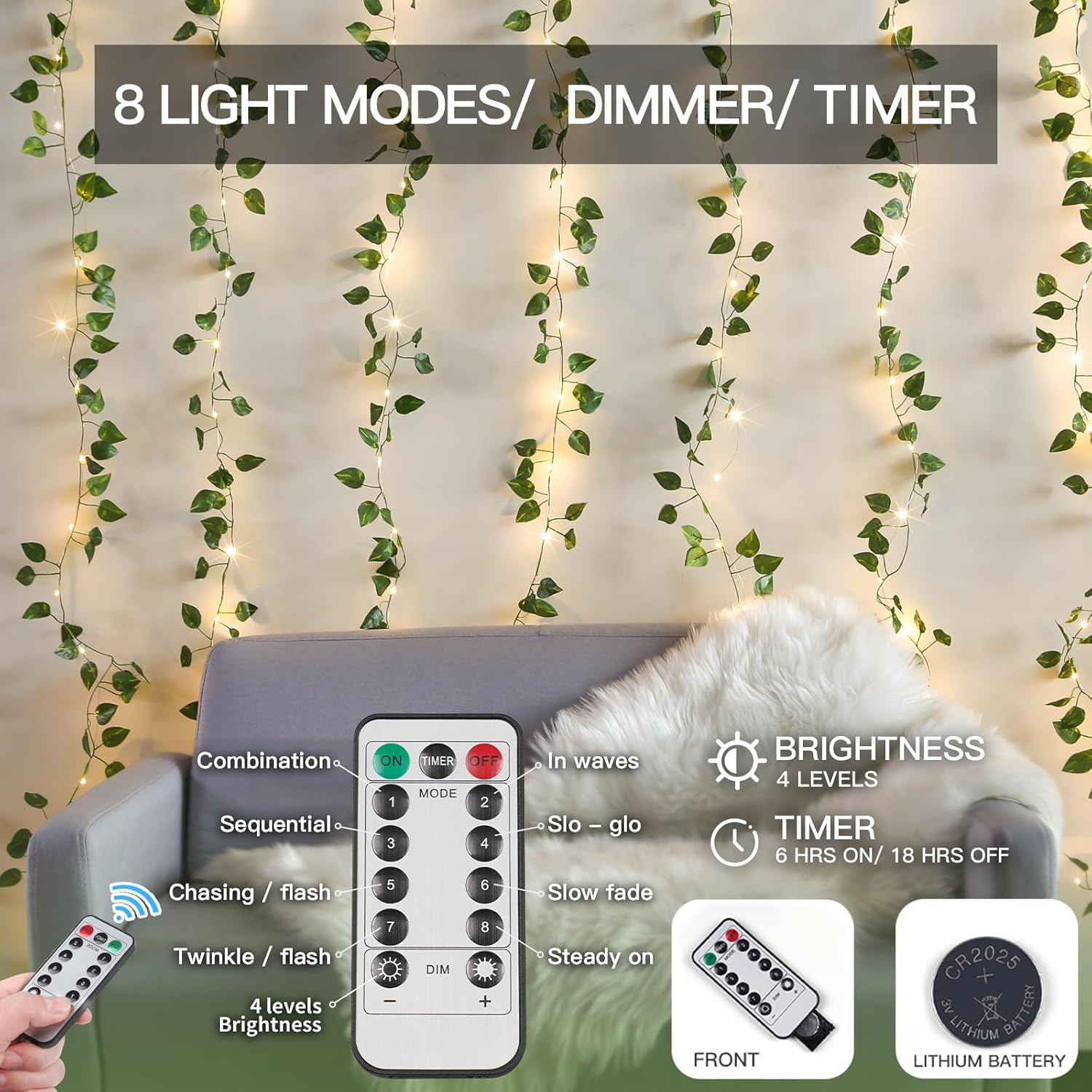 Suddus Vines with Lights - 200 LED Fairy String Lights with Remote | 6.5ft x 6.5ft for Indoor & Outdoor Decor