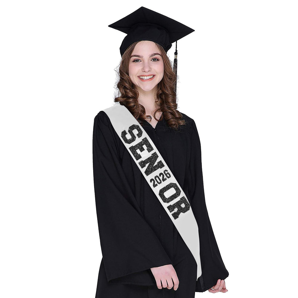 6Pcs White Senior 2027 Satin Sashes with Black Glitter Letters Senior 2027 Decorations - 2027 Graduation Celebrations Sashes - Senior Cheer Sash - Cheerleader Sash - Class Competition Sashes