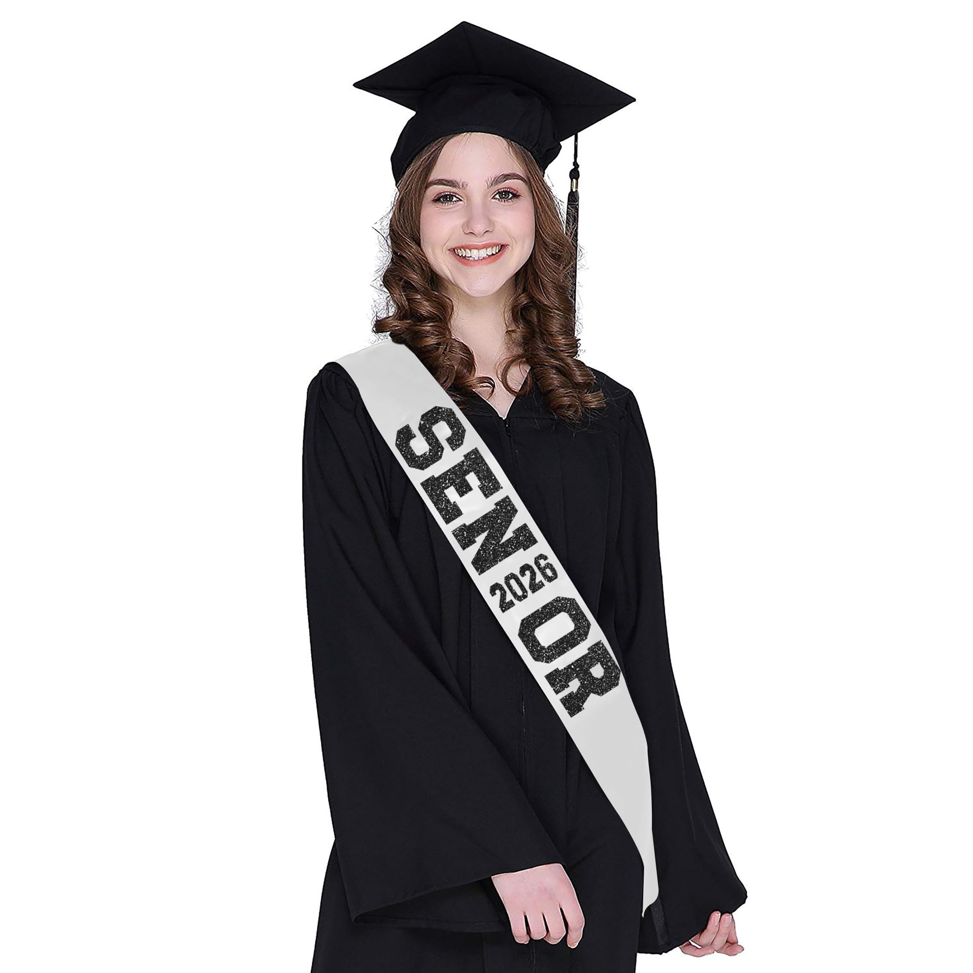 6Pcs White Senior 2027 Satin Sashes with Black Glitter Letters Senior 2027 Decorations - 2027 Graduation Celebrations Sashes - Senior Cheer Sash - Cheerleader Sash - Class Competition Sashes
