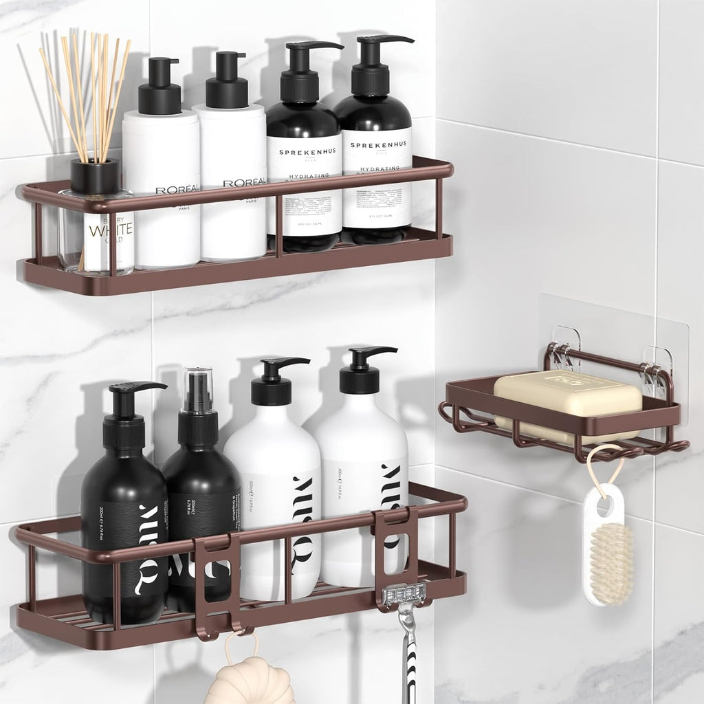 YASONIC Shower Caddy - Rustproof Organizer with Large Capacity Shelves & 12 Hooks | Bronze Finish