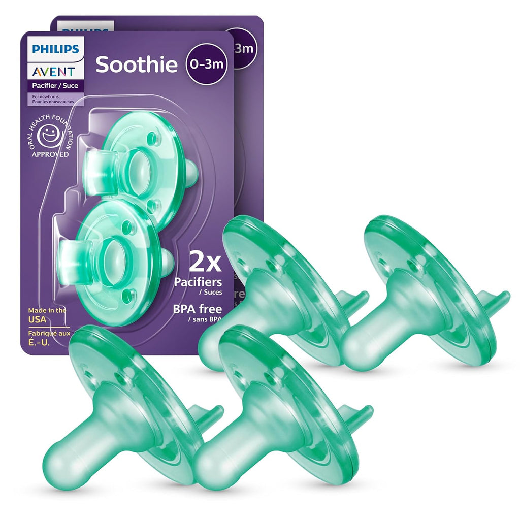 Philips Avent Soothie Baby Pacifiers - 100% Silicone, BPA-Free, Durable Design, Green, 4 Pack for 0-3 Months