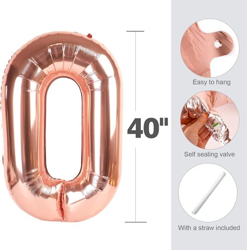 40 Inch Rose Gold Birthday Balloons - 28 Number Balloons for Celebrations & Photo Props