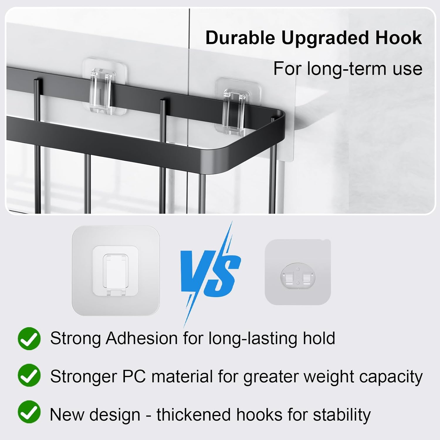 Skiennix Shower Caddy Adhesive Hooks - Strong Waterproof No-Drill Design | 10-Pack (Triple 6pcs + Single 4pcs)