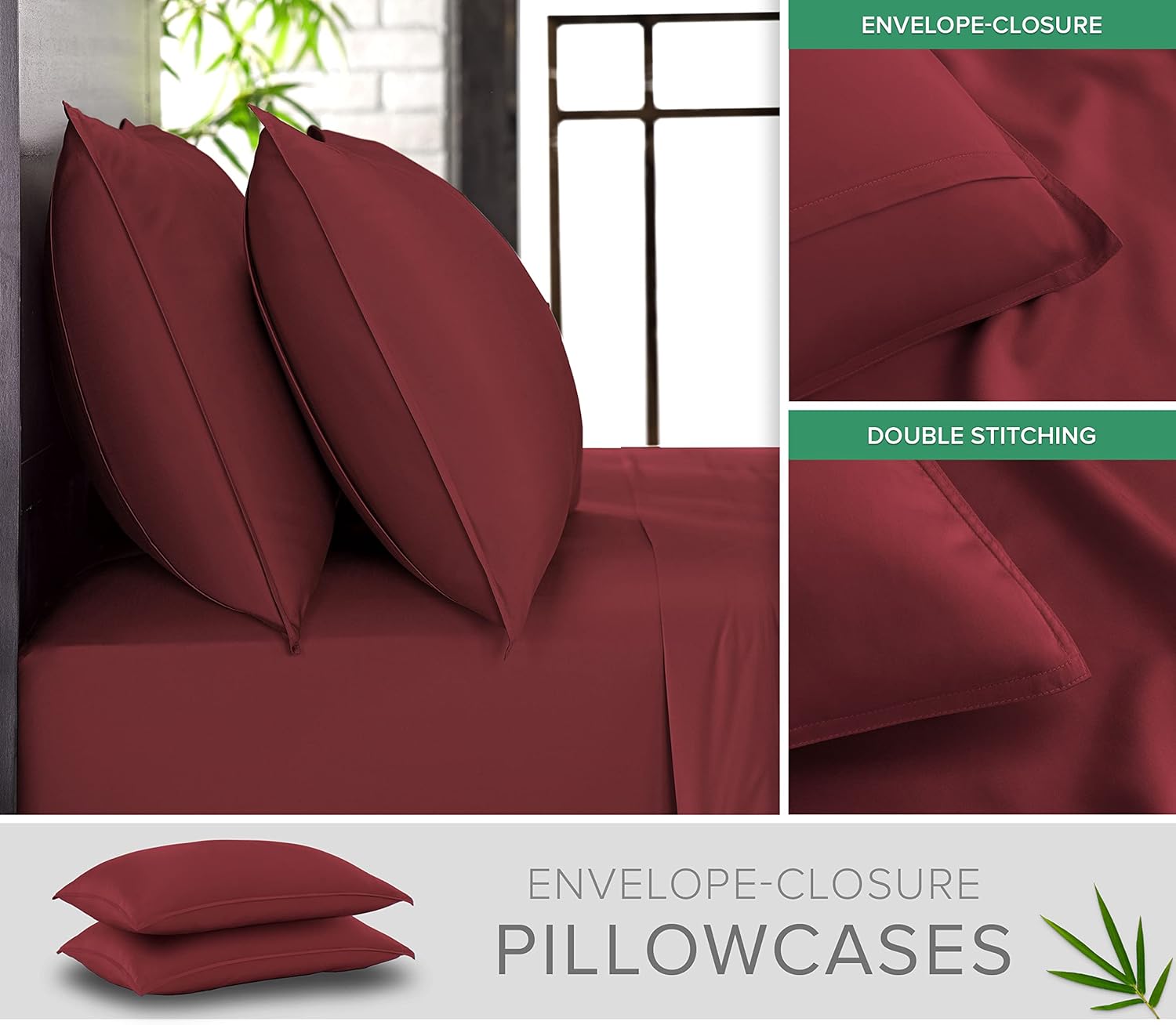 Pure Bamboo Twin Sheets - Luxuriously Soft 100% Organic Viscose Bed Sheet Set | Cooling & Durable (Twin, Merlot)