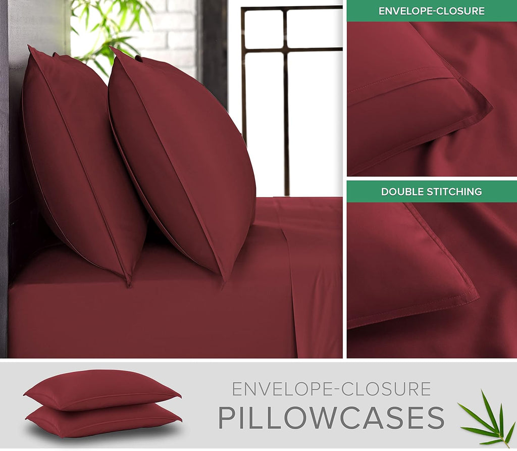 Pure Bamboo Queen Sheets - Luxuriously Soft 100% Organic Viscose Bed Sheet Set | Cooling & Durable (Queen, Merlot)