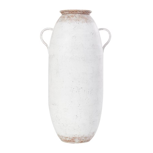 Deco 79 Metal Decorative Vase Antique Style Centerpiece Vase with Terracotta Accents and Handles, Flower Vase for Home Decoration 16" x 12" x 28", White