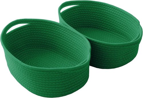 JMvicyroam Woven Storage Baskets - Small Rope Bins with Handles for Organizing | Green | 2 Pack