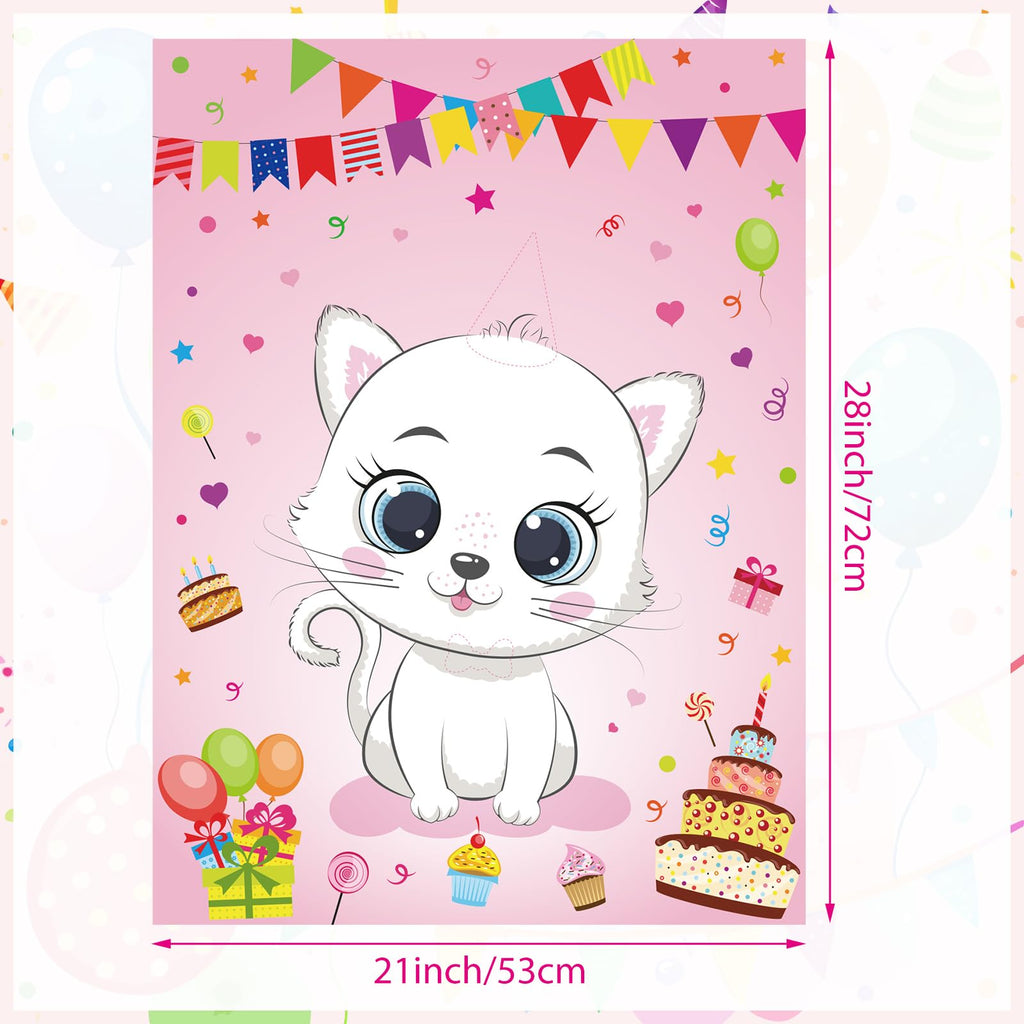 PLULON Cat Party Game for Kids Pin The Hat Bow Tie on The Cat Birthday Game Poster for Boy Girl Birthday Summer Party Favors Wall Decorations Classroom Activities