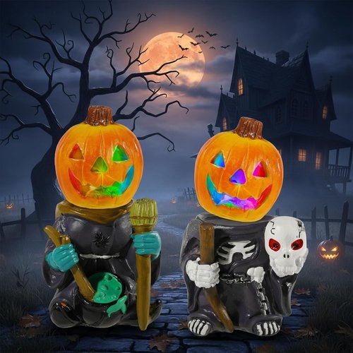 Exasinine Halloween Figurines - 5.5" Resin Jack O’ Lantern Ornaments for Spooky Indoor Décor | Party Gifts