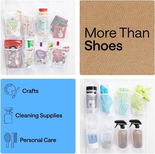 GORILLA GRIP Over The Door Shoe Organizer - 12 Large Breathable Mesh Pockets | Space-Saving Storage, 64H x 9.5W, White