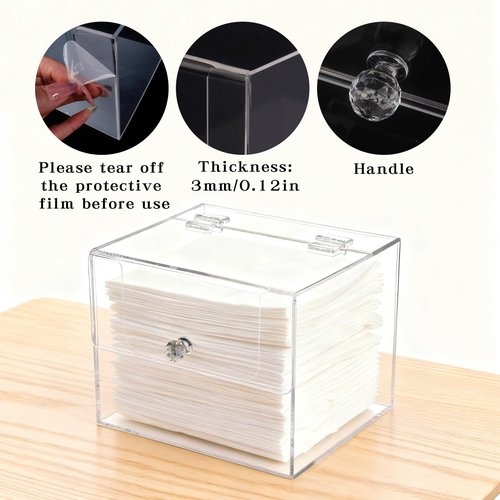 Disposable Face Towel Holder, Acrylic Facial Towel Container Box with Lid Cleanskin Club Face Towels Dispenser Case Clear Facial Towels for Bathroom Vanity